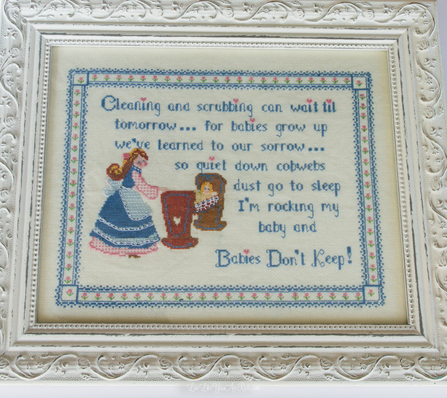 BABIES GROW UP Dust Cobwebs ROCKING MY BABY Cleaning Scrubbing verse poem plaque